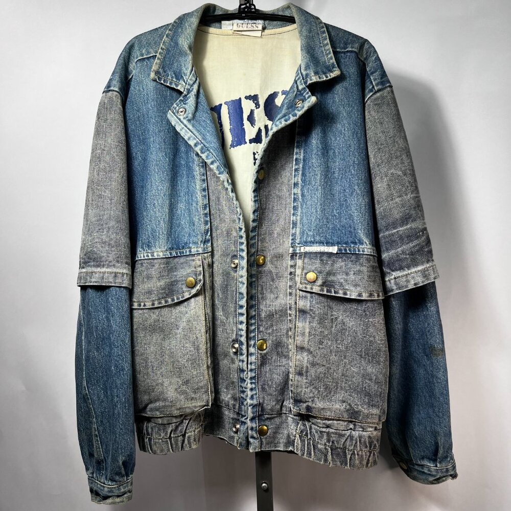 VTG 80s GUESS Denim Two-Tone Jacket Back to the Future Marty Style M